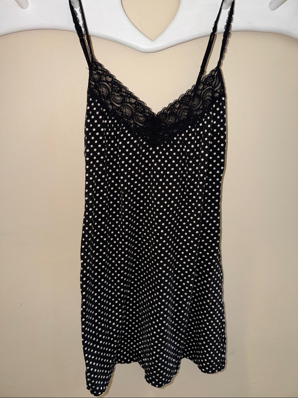 Black Polka Dot Lace-Trim Slip night Dress